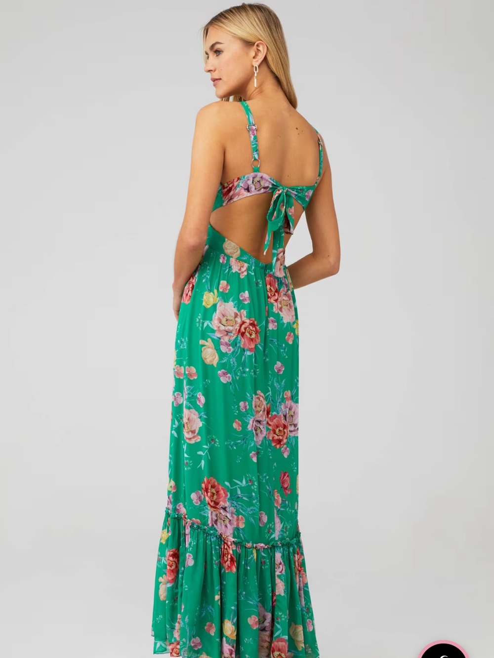 Yumi Kim Tracy Dress Emerald Green Floral Maxi Dress with Side Slit - Picture 2 of 5